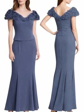 Daymor Floral Applique Off the Shoulder Evening Gown Purple Size 8